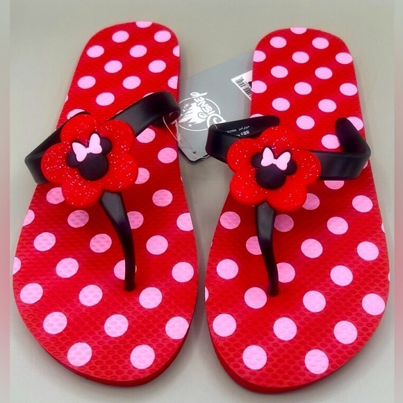 Disney Parks MINNIE MOUSE Flip Flops in Polkadots Women’s Adult Size 9/10 NEW - Picture 2 of 6